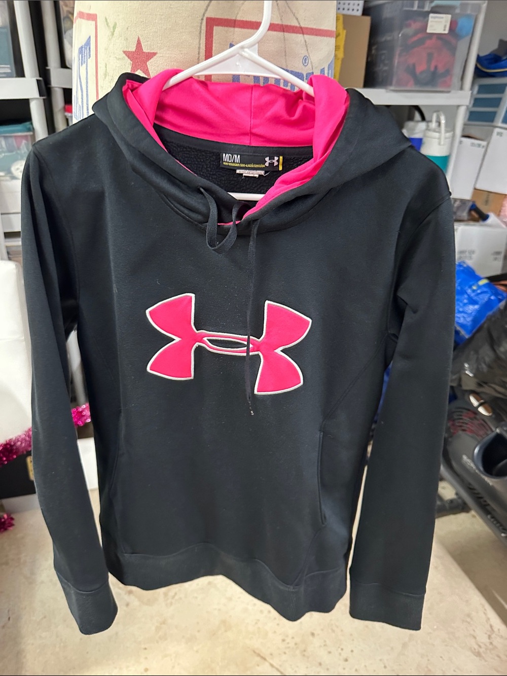 Under Armour Black Hoodie with Hot Pink Logo and Lined Hood